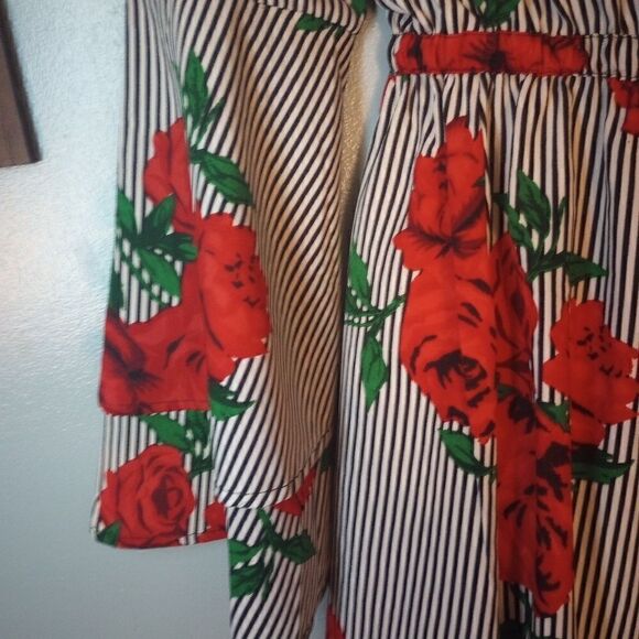 Blush striped floral tunic/mini dress with ruffle bell sleeve - Picture 7 of 11